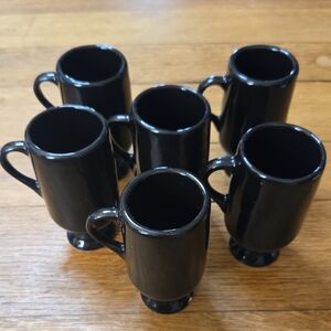 Vintage 1960s MCM Black Ceramic Pedestal Espresso Irish Coffee Mugs Set Of 6